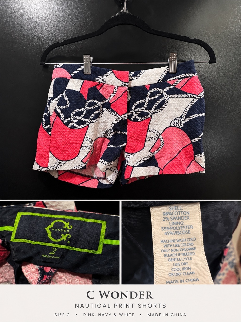 C. Wonder Pink Navy & White Nautical Rope Print Shorts